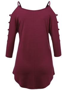 WT1803 Womens 3/4 sleeve Hollowed Out Shoulder Top T Shirts