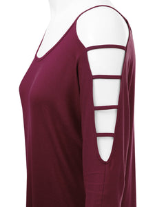 WT1803 Womens 3/4 sleeve Hollowed Out Shoulder Top T Shirts