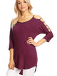 WT1803 Womens 3/4 sleeve Hollowed Out Shoulder Top T Shirts