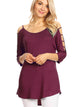 WT1803 Womens 3/4 sleeve Hollowed Out Shoulder Top T Shirts