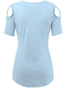 WT1805 Women's Short Sleeve Loose Strappy Open Shoulder Tops