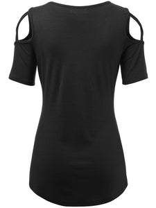 WT1805 Women's Short Sleeve Loose Strappy Open Shoulder Tops