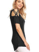 WT1805 Women's Short Sleeve Loose Strappy Open Shoulder Tops