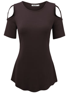WT1805 Women's Short Sleeve Loose Strappy Open Shoulder Tops