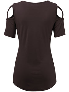 WT1805 Women's Short Sleeve Loose Strappy Open Shoulder Tops