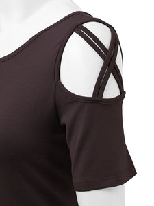 WT1805 Women's Short Sleeve Loose Strappy Open Shoulder Tops
