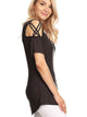 WT1805 Women's Short Sleeve Loose Strappy Open Shoulder Tops