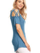 WT1805 Women's Short Sleeve Loose Strappy Open Shoulder Tops