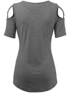 WT1805 Women's Short Sleeve Loose Strappy Open Shoulder Tops