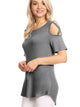 WT1805 Women's Short Sleeve Loose Strappy Open Shoulder Tops