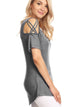 WT1805 Women's Short Sleeve Loose Strappy Open Shoulder Tops