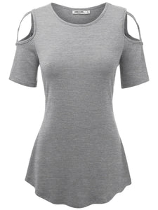 WT1805 Women's Short Sleeve Loose Strappy Open Shoulder Tops