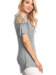 WT1805 Women's Short Sleeve Loose Strappy Open Shoulder Tops