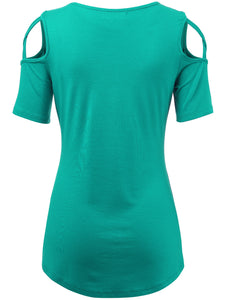 WT1805 Women's Short Sleeve Loose Strappy Open Shoulder Tops