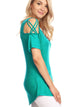 WT1805 Women's Short Sleeve Loose Strappy Open Shoulder Tops