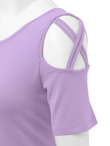 WT1805 Women's Short Sleeve Loose Strappy Open Shoulder Tops