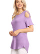 WT1805 Women's Short Sleeve Loose Strappy Open Shoulder Tops