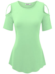 WT1805 Women's Short Sleeve Loose Strappy Open Shoulder Tops