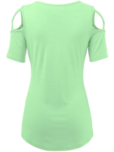 WT1805 Women's Short Sleeve Loose Strappy Open Shoulder Tops