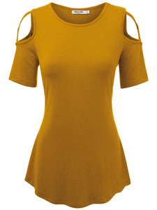 WT1805 Women's Short Sleeve Loose Strappy Open Shoulder Tops