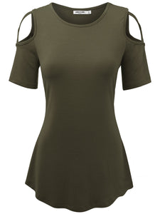 WT1805 Women's Short Sleeve Loose Strappy Open Shoulder Tops