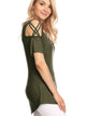WT1805 Women's Short Sleeve Loose Strappy Open Shoulder Tops
