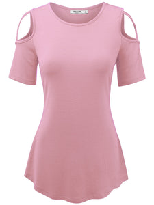 WT1805 Women's Short Sleeve Loose Strappy Open Shoulder Tops