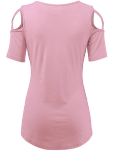 WT1805 Women's Short Sleeve Loose Strappy Open Shoulder Tops