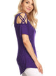 WT1805 Women's Short Sleeve Loose Strappy Open Shoulder Tops