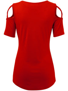 WT1805 Women's Short Sleeve Loose Strappy Open Shoulder Tops