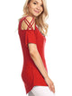 WT1805 Women's Short Sleeve Loose Strappy Open Shoulder Tops
