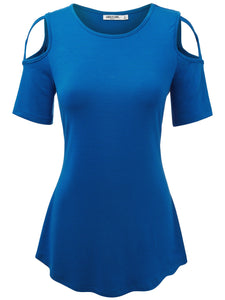 WT1805 Women's Short Sleeve Loose Strappy Open Shoulder Tops