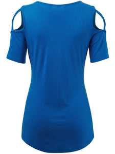 WT1805 Women's Short Sleeve Loose Strappy Open Shoulder Tops