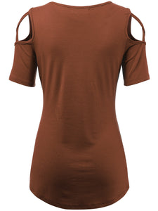 WT1805 Women's Short Sleeve Loose Strappy Open Shoulder Tops