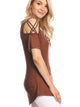 WT1805 Women's Short Sleeve Loose Strappy Open Shoulder Tops