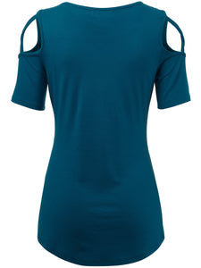 WT1805 Women's Short Sleeve Loose Strappy Open Shoulder Tops