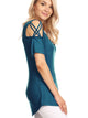 WT1805 Women's Short Sleeve Loose Strappy Open Shoulder Tops