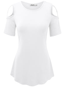 WT1805 Women's Short Sleeve Loose Strappy Open Shoulder Tops