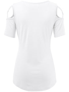 WT1805 Women's Short Sleeve Loose Strappy Open Shoulder Tops