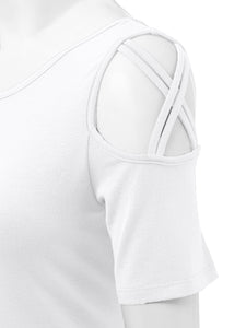 WT1805 Women's Short Sleeve Loose Strappy Open Shoulder Tops