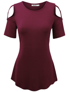 WT1805 Women's Short Sleeve Loose Strappy Open Shoulder Tops