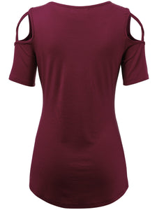 WT1805 Women's Short Sleeve Loose Strappy Open Shoulder Tops