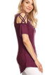 WT1805 Women's Short Sleeve Loose Strappy Open Shoulder Tops