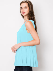 WT2098 Women Solid Sleeveless Tunic for Leggings Swing Flare Tank Tops