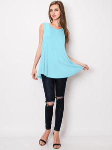 WT2098 Women Solid Sleeveless Tunic for Leggings Swing Flare Tank Tops