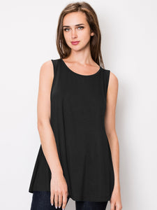 WT2098 Women Solid Sleeveless Tunic for Leggings Swing Flare Tank Tops