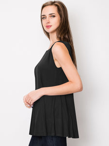 WT2098 Women Solid Sleeveless Tunic for Leggings Swing Flare Tank Tops
