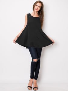 WT2098 Women Solid Sleeveless Tunic for Leggings Swing Flare Tank Tops