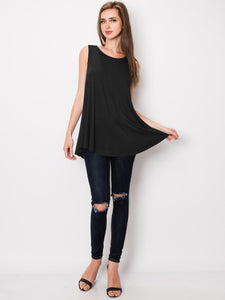 WT2098 Women Solid Sleeveless Tunic for Leggings Swing Flare Tank Tops