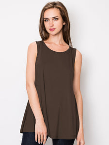 WT2098 Women Solid Sleeveless Tunic for Leggings Swing Flare Tank Tops